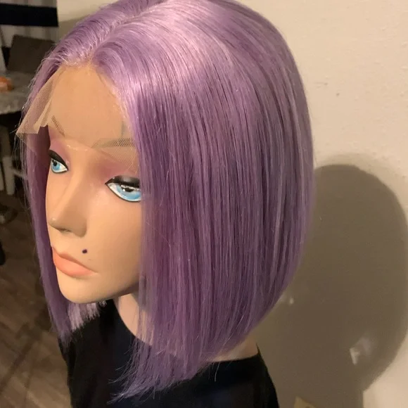 LAVENDER HUMAN BOB WIG Lavender Purple Straight Short Bob Human Hair Wigs 5X5 Lace  main image 4